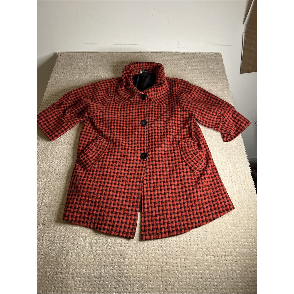Damee Inc Red&Black‎ Swing Jacket Collared 3/4 Sleeve Sz XL Button Down